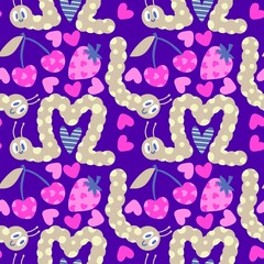 Kids seamless caterpillar cute pattern for fabrics and textiles and packaging and linens and wrapping paper