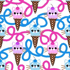 Christmas ice cat seamless ice cream pattern for wrapping paper and fabrics