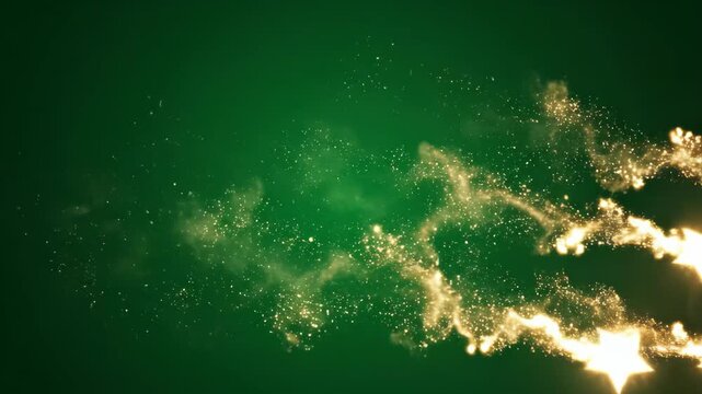 A trail of golden stars streaks across a vibrant green background, leaving a shimmering path of light and magic in its wake shooting star transparent background