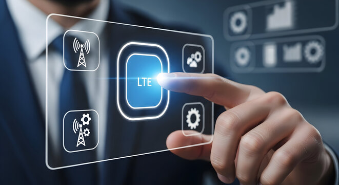 Businessman Activating Lte Technology on a Touchscreen Interface - Powered by Adobe