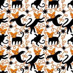 Halloween animals seamless cats pattern for wrapping paper and fabrics and linens and kids clothes print