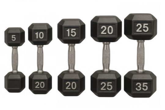 Dumbbell weights set for strength training, fitness, and exercise progression on transparent background - Powered by Adobe