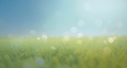 Obraz premium Blurred Green Meadow and Blue Sky with Bokeh Effect