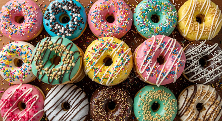 Donuts with colorful icing and sprinkles
