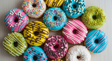 Donuts with colorful icing and sprinkles