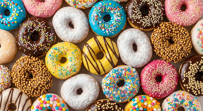 Donuts with colorful icing and sprinkles - Powered by Adobe