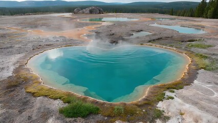thermal spring located within a major geyser area  recognized for its distinct cardiac form and remarkably clear azure aqueous solution  associated with adjacent hydrothermal
