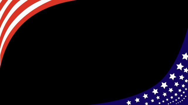 Patriotic USA flag corner frame animation with stars and stripes with copy space area. Ideal border for Independence Day, elections, Veterans Day, or American promotions