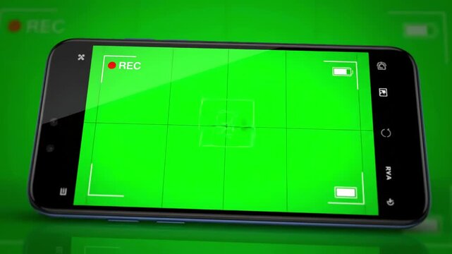 Green Screen smartphone camera recording on background rec frame viewfinder overlay animation cam video movie focusing chroma key surveillance camcorder live digital interface 4k hd loop able scene 3