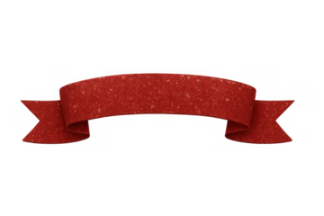 Glittering red ribbon banner creating festive decoration with sparkling effect on a transparent background