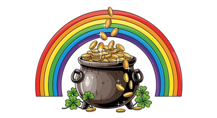 Pot of Gold and Rainbow: This illustration captures a pot of gold at the end of a rainbow, a symbol of fortune, hope, and the whimsical allure of luck.