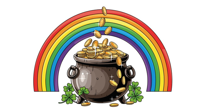 Pot of Gold and Rainbow: This illustration captures a pot of gold at the end of a rainbow, a symbol of fortune, hope, and the whimsical allure of luck.