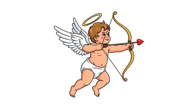 Cupid's Aim: A cherubic Cupid, ready to strike, stands with his bow and arrow aimed with an heart-shaped tip, radiates love, and ready for romance