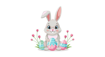 Fototapeta premium Easter Bunny with Eggs: An adorable bunny surrounded by decorative Easter eggs, capturing the festive spirit and joy of the holiday.