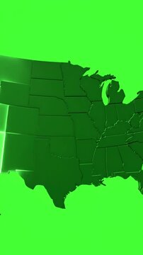 Green Screen map of united states america showing different animated usa contiguous lower 48 u s state on an isolated chroma key background scene 3 with distortion, overlay, glitch, static noise, scan