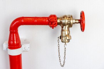 Red Fire Brigade Water Tap on Ship Deck &ndash; Fire Safety Equipment Background