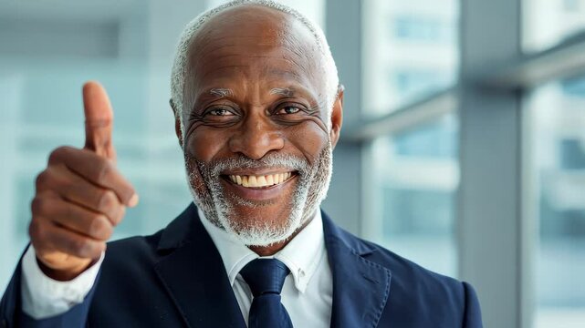 Success Affirmation: A senior man, radiating confidence and experience, gives a thumbs up, his warm smile expressing optimism and encouragement.