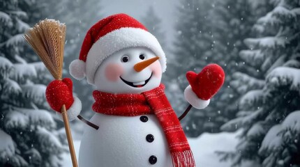 Smiling snowman in a winter wonderland, ready for Christmas festivities. - Powered by Adobe