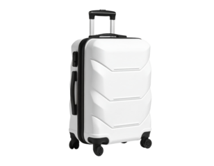 White travel suitcase isolated on transparent background. 