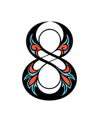 Abstract and Colorful Number 8 Logo Design Vector with Swirl Lines