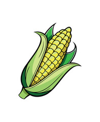 Bright Cartoon Corn on the Cob Vector Illustration with Green Husks
