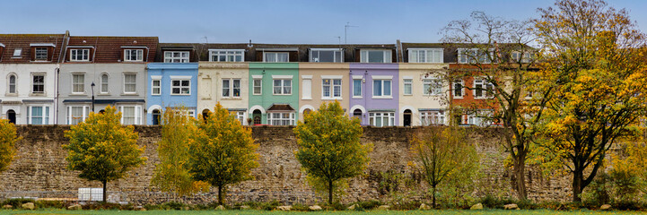 Colorful Historic Homes Along City Wall in Southampton, United Kingdom