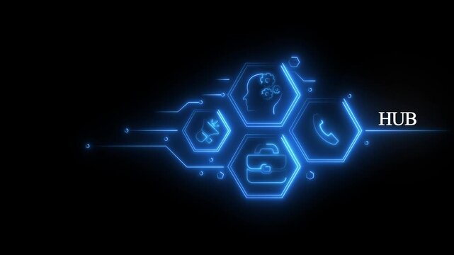 HUD .Abstract neon Hud knowledge ability business gear icon Glowing neon line concept. Glowing .button ,concept animation. Business, Technology, Internet and network concept.4k video
