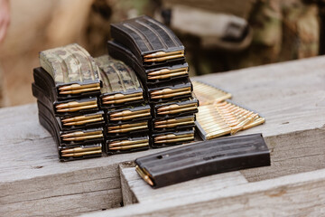 A stockpile of ammunition. Concept for strategic readiness, modern defense, and security operations