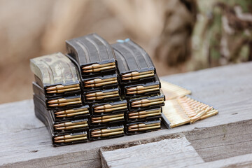 A stockpile of ammunition. Concept for strategic readiness, modern defense, and security operations