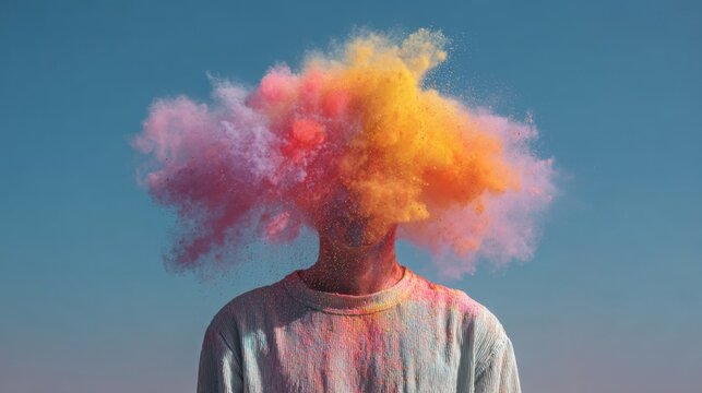 Colorful powder explosion creates a vibrant headspace in an outdoor setting on a sunny day