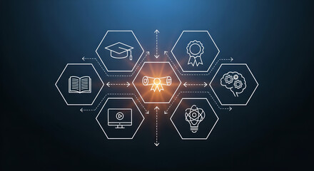 Digital Education Pathway Network Diploma Degree Achievement Blue Copy Space