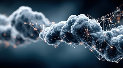 Abstract dark cloud formation with connected dots resembling a network or technology.