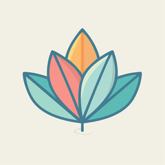 Stylized abstract lotus flower with orange pink and teal petals against a cream background minimal illustration