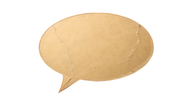 Craft paper speech bubble with a vintage, aged texture perfect for adding a rustic touch to your designs, ideal for retro communication concepts and creative messaging templates