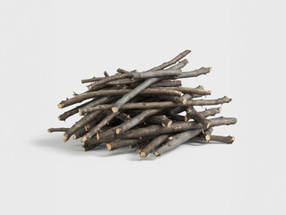 Pile of dry wooden sticks isolated on white background