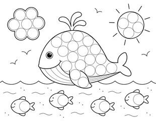 dot marker coloring page, sea animals nature theme. designed with 3/4 inch circles. ready to print on letter paper (8.5x11 inches). Exclusive on Adobe Stock
