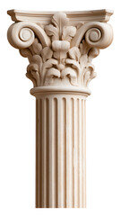 Fototapeta premium Close-up shot of an ancient architectural element, a solitary pillar. The pillar has an intricate capital. Its fluted shaft and ornate details evoke classic grandeur.