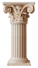 Fototapeta premium Detailed shot of a classic architectural column made of light-colored stone. Features fluted shaft with ornate leaf detailing at the top. A timeless symbol of structural elegance.