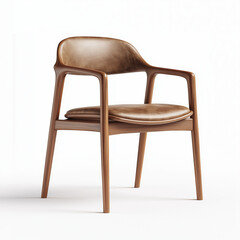 Modern wooden chair with leather seat and curved backrest