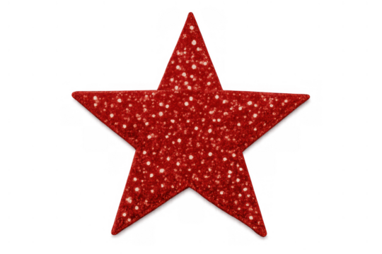 Red glitter star on transparent background, a bright decoration for holidays, celebrations, or representing achievement
