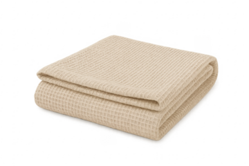 Beige waffle weave cotton bath towel folding