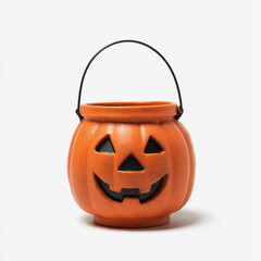 Halloween pumpkin bucket with smiling face and metal handle
