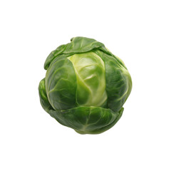 Obraz premium A single fresh brussels sprout isolated on transparent background, showcasing its green leaves and compact form