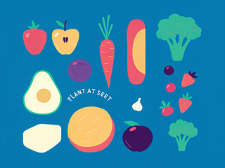 Vibrant Vegan Food Icons: Plant-Based Fruits and Vegetables Vector Set
