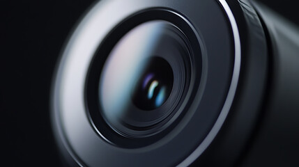 A macro shot reveals a modern camera lens, its sleek design and subtle light reflections emphasizing precision and advanced tech in photography. The lens dominates the frame.