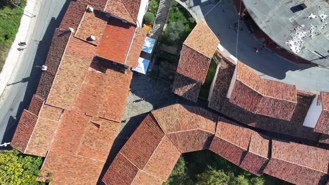 Albania traditional folk market bazaar Kruj&euml; drone roof top 2 November 2025
