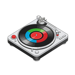 Fototapeta premium Modern Isometric Vector Illustration of Turntable with Red Button and Colored Vinyl Indicators