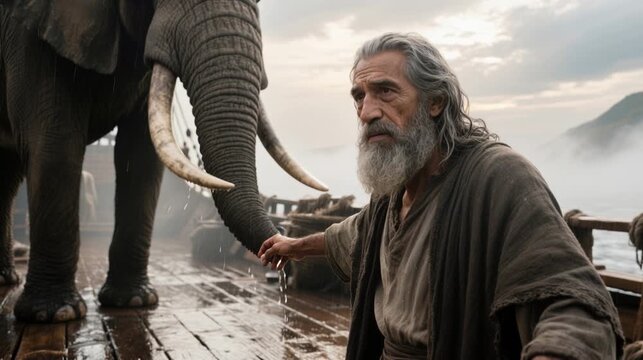 Noah on the Ark with an Elephant: Harmony and Survival Amid the Great Flood
