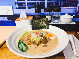 Close up of Japanese food, Ramen grilled pork at restaurant 