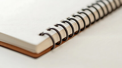 A close-up shot of a spiral notebook with blank pages, perfect for jotting down ideas or planning your next project. The simple design and clean lines make it a versatile tool.